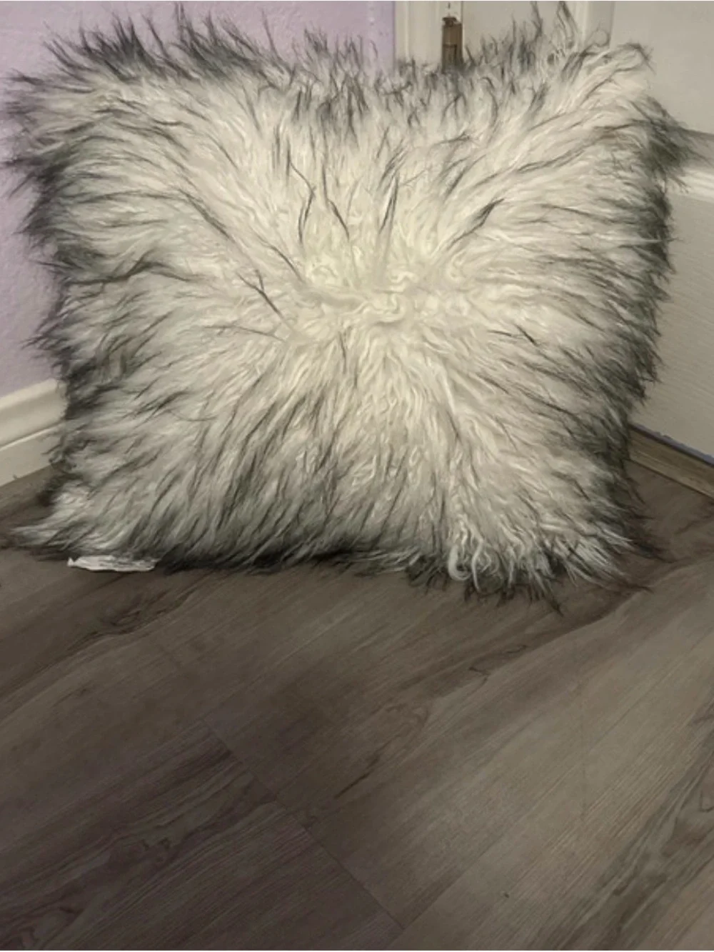 IKEA Faux Sheepskin Accent Pillow in White with Gray Edges